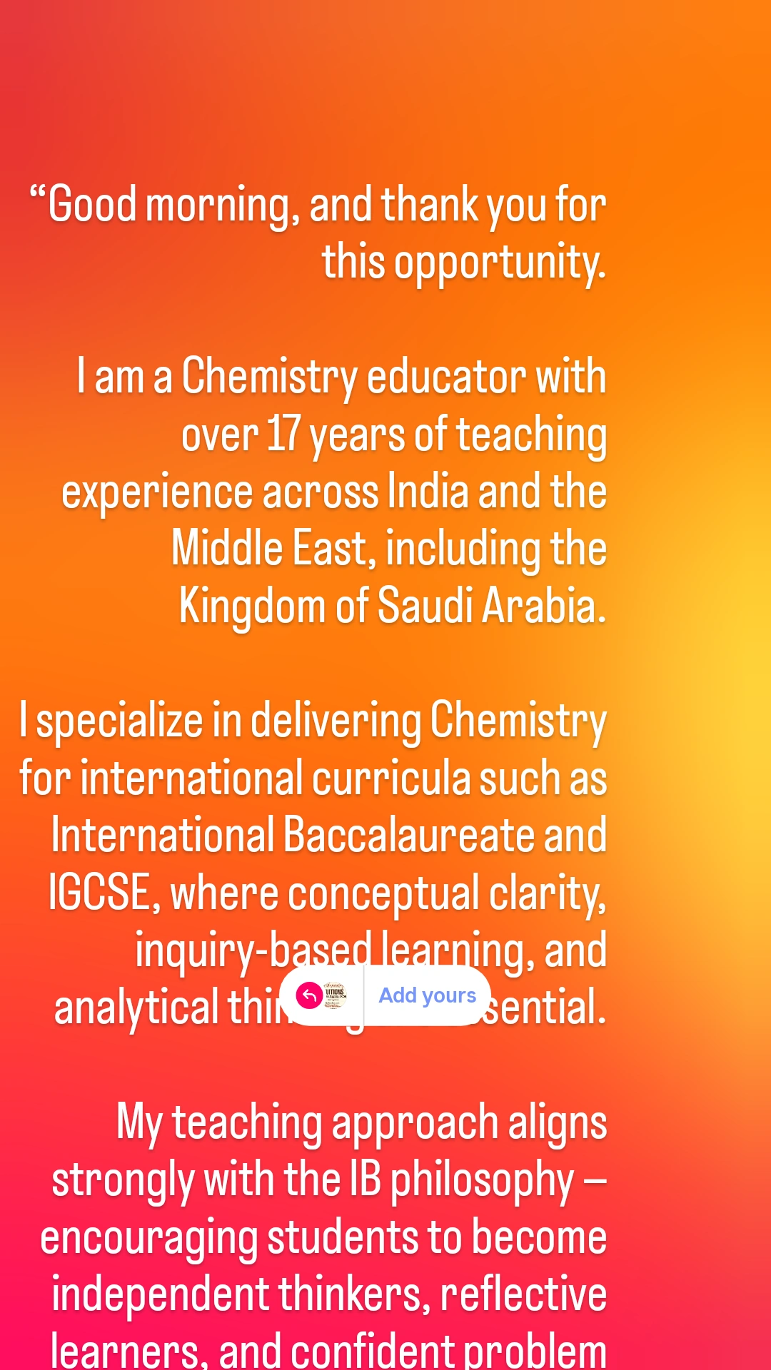 XIIth, XIth, Xth CBSE IB IGCSE Chemistry Classes by Abdul Wajid Abdul Majid Hyder