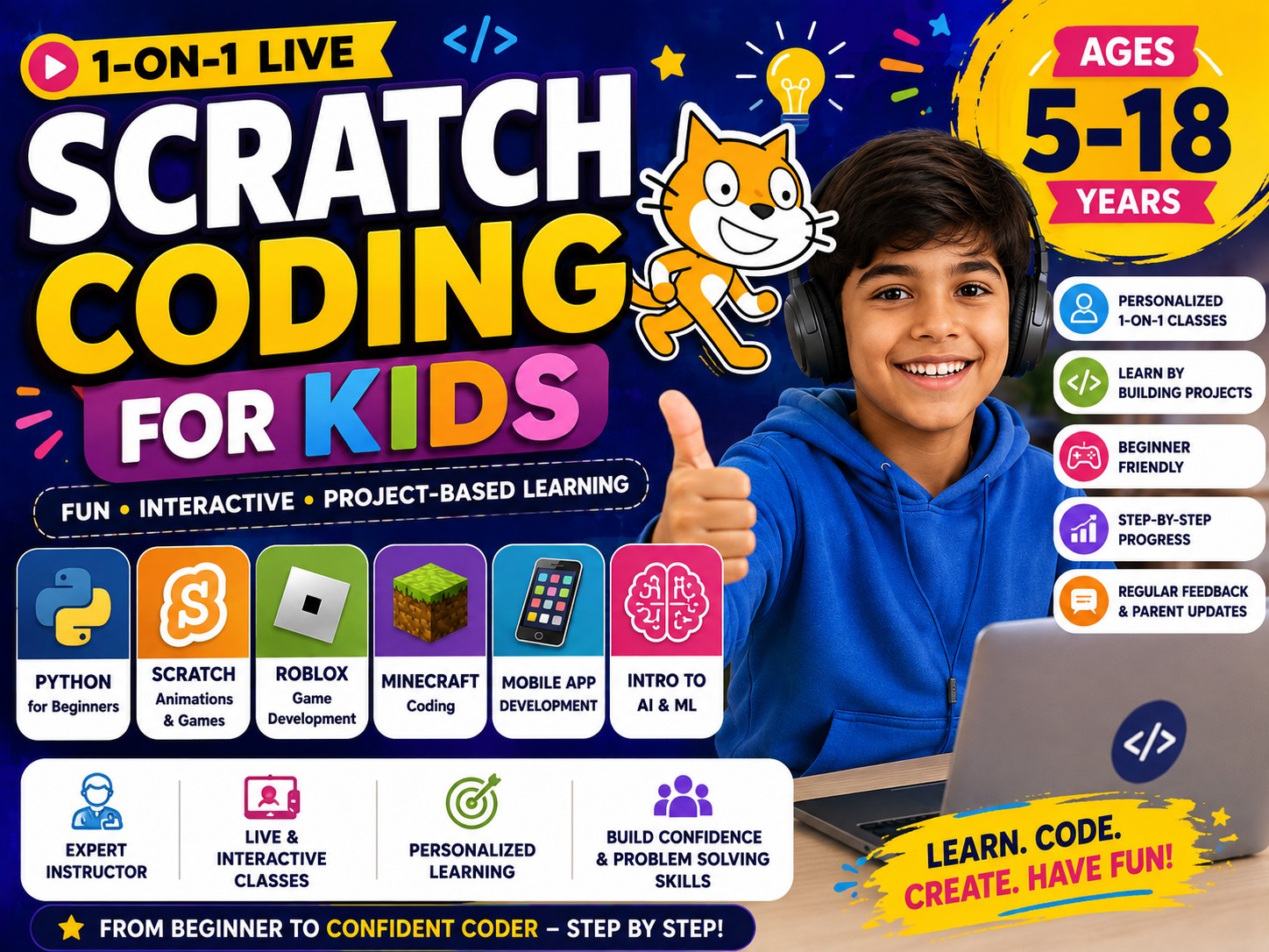 Coding for kids in Scratch, Python, Minecraft